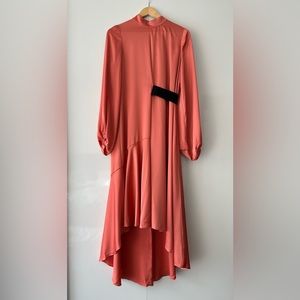 ASOS DESIGN Satin High-Low Midi Dress with Blouson Sleeve, 6